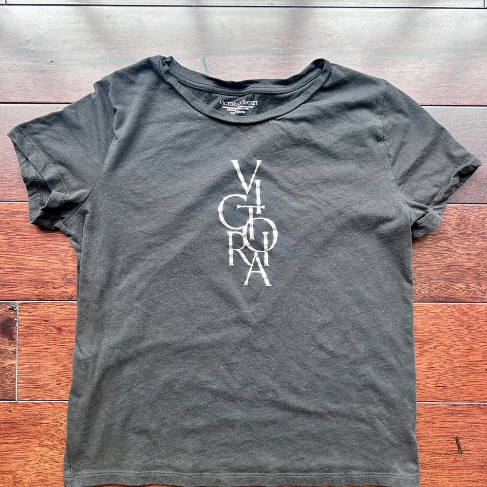 Victoria's Secret Black Crewneck Logo Tee